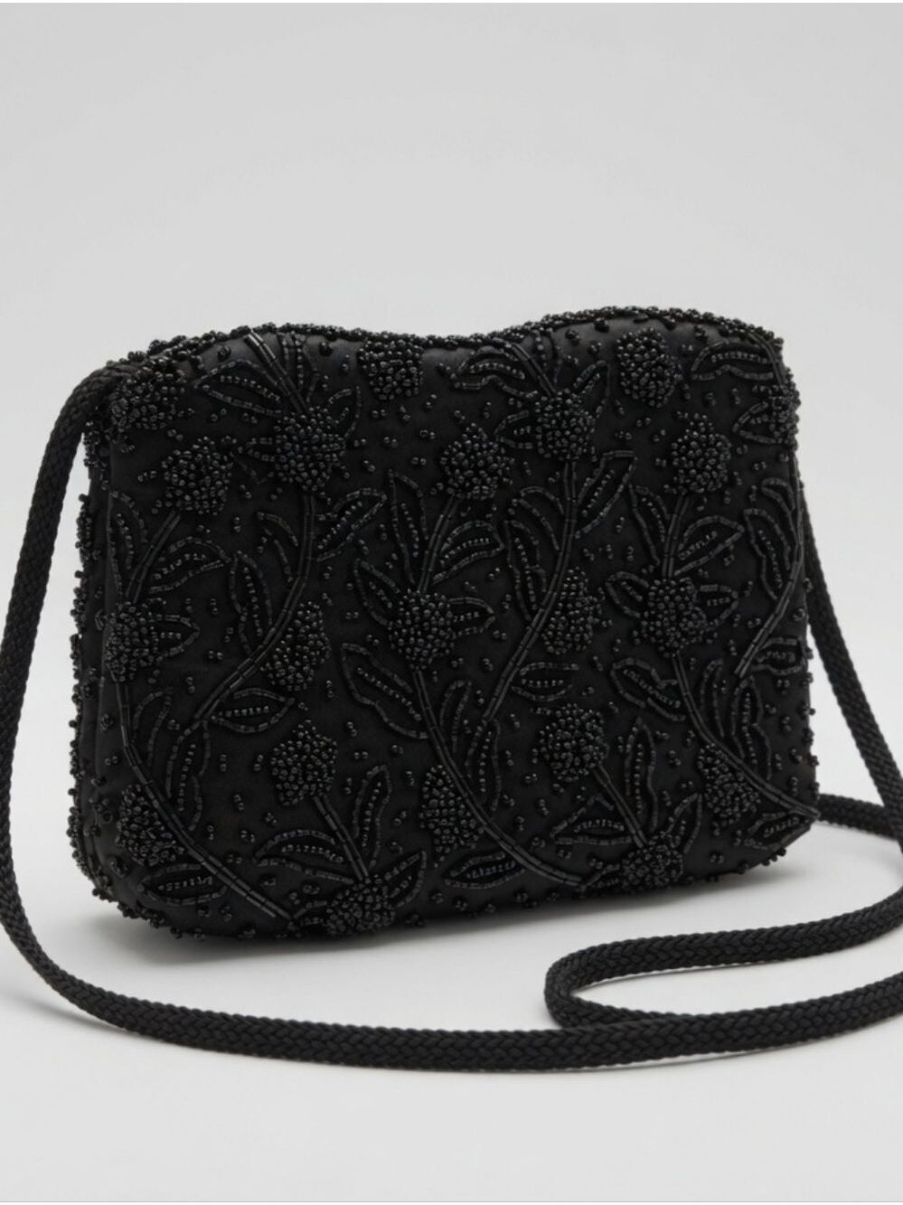 Vintage La Regale Black Beaded Crossbody Evening Bag 8"x5"